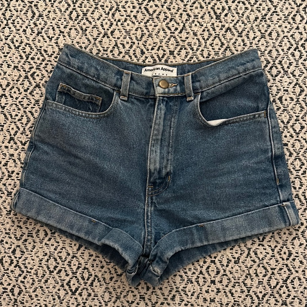 American Apparel High Waist Denim Shorts - Blue